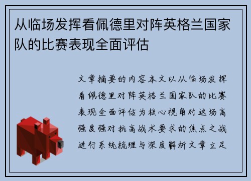 从临场发挥看佩德里对阵英格兰国家队的比赛表现全面评估